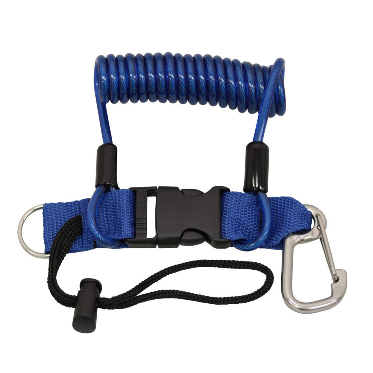 Cordon spiralé de sécurité BigBlue bleu avec sangle, boucle rapide et mousqueton