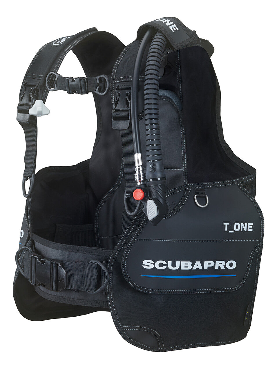 Gilet stabilisateur Scubapro T-One noir, vue de trois quarts
